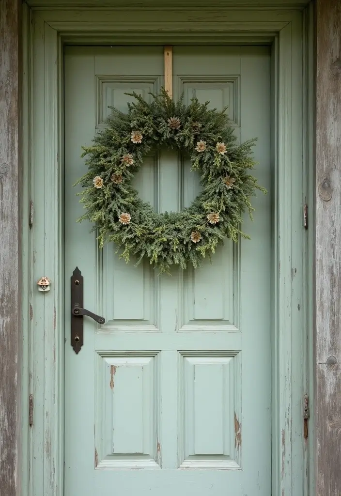 The Soothing Palette: 25 Muted Blue & Green Farmhouse Decor Ideas We Love - 19. Muted Green Wreaths