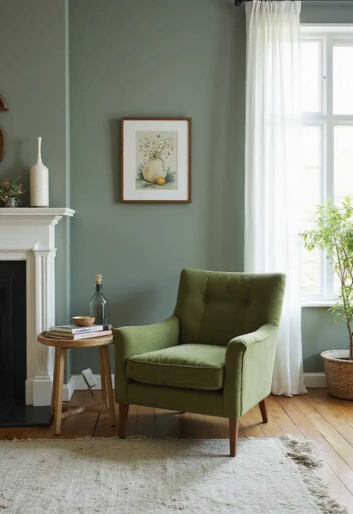 The Soothing Palette: 25 Muted Blue & Green Farmhouse Decor Ideas We Love - 2. Muted Green Accent Furniture