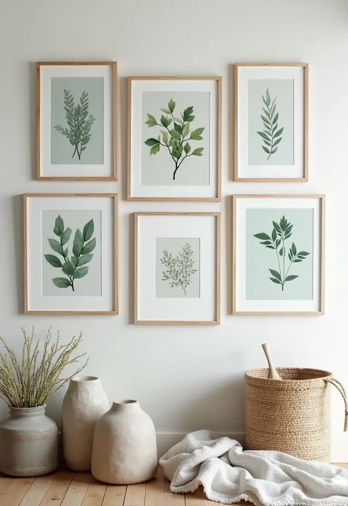 The Soothing Palette: 25 Muted Blue & Green Farmhouse Decor Ideas We Love - 4. Botanical Prints in Soft Hues