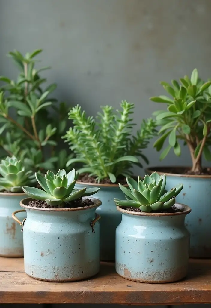 The Soothing Palette: 25 Muted Blue & Green Farmhouse Decor Ideas We Love - 5. Farmhouse-style Planters in Muted Tones