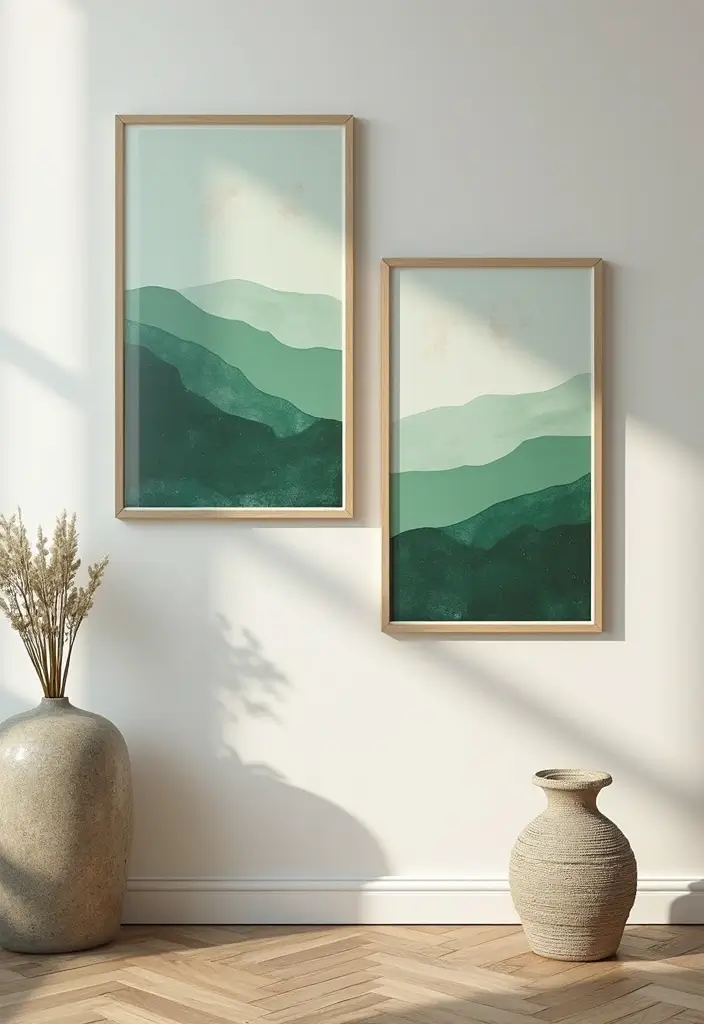 The Soothing Palette: 25 Muted Blue & Green Farmhouse Decor Ideas We Love - 7. Soft Green Wall Art